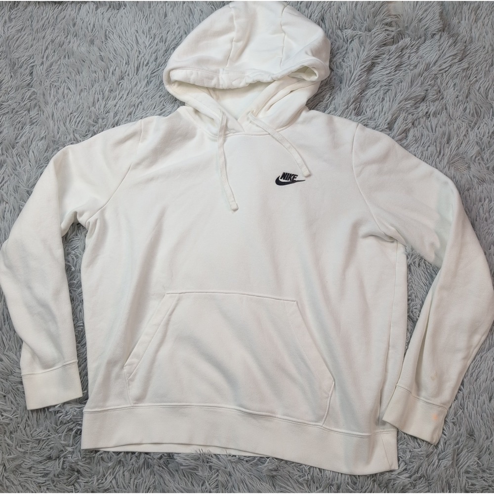 Nike Sweatshirt Womens L White Hoodie Swoosh Athletic Street Wear Comfort Pocket